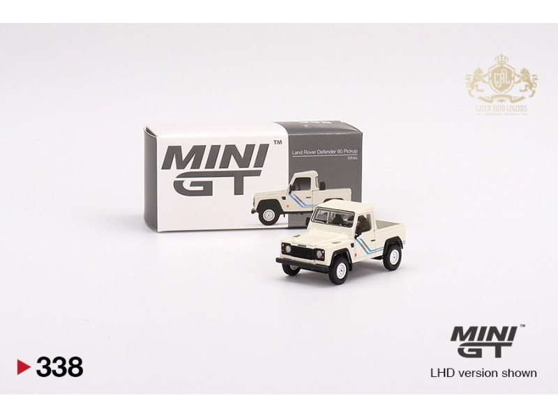 LAND ROVER DEFENDER 90 PICK-UP - bílá/modré pruhy - 1:64 - Mini GT