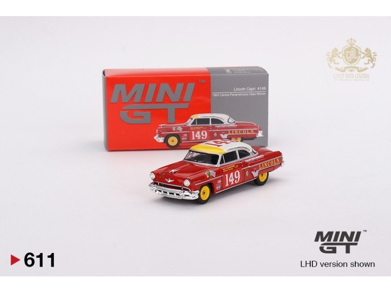 LINCOLN CAPRI n.149 CARRERA PANAMERICANA CLASS WINNER 1954 - červená/bílá/žlutá - 1:64 - Mini GT