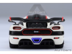 Koenigsegg One:1 1:64 bílá, černá, červené pruhy - AUTOart