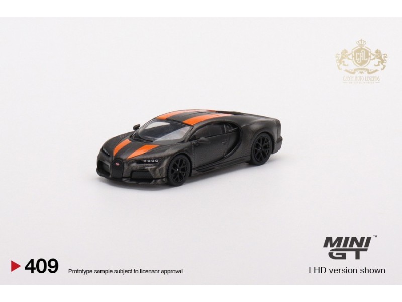 Bugatti Chiron Super Sport 300+ World Record 304.773 Mph, Carbon Viber Grey/Orange -1:64 - Mini GT/MIJO