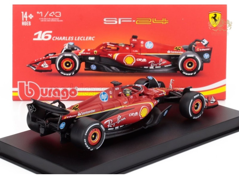 FERRARI - F1 SF-24 TEAM SCUDERIA FERRARI N 16 WINNER ITALY MONZA GP 2024 1:43 - CH. LECLERC - WITH PILOT AND SHOWCASE - Bburago