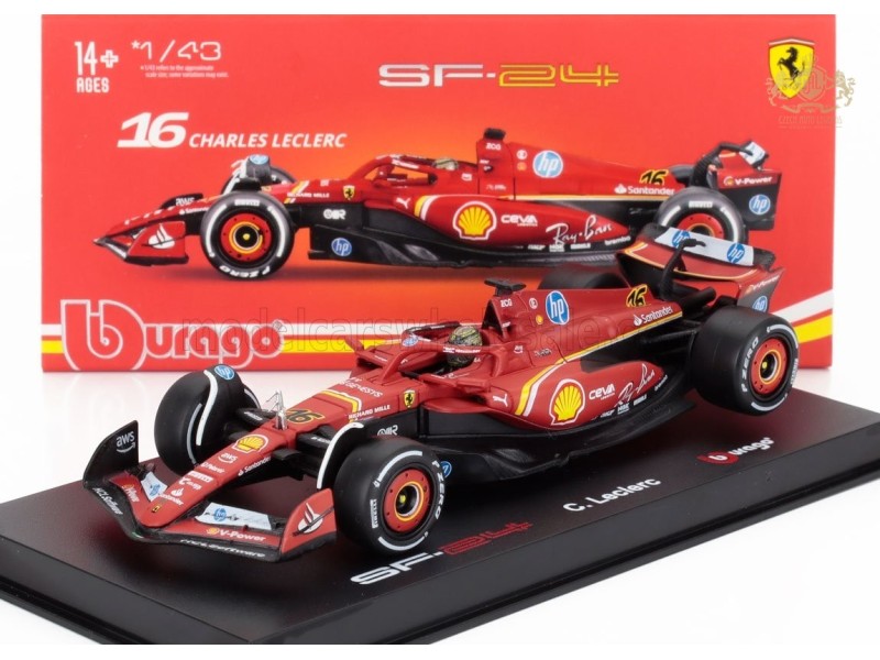 FERRARI - F1 SF-24 TEAM SCUDERIA FERRARI N 16 WINNER ITALY MONZA GP 2024 1:43 - CH. LECLERC - WITH PILOT AND SHOWCASE - Bburago