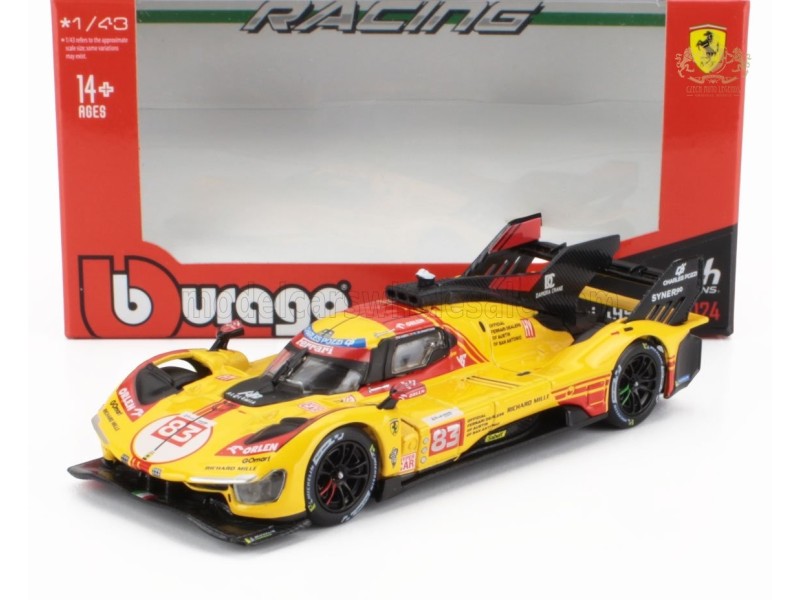 FERRARI - 499P 3.0L TURBO V6 TEAM AF CORSE N 83 24h LE MANS 2024 1:43 - R. KUBICA - R. SHWARTZMAN - Y. YE- Žlutá - Bburago