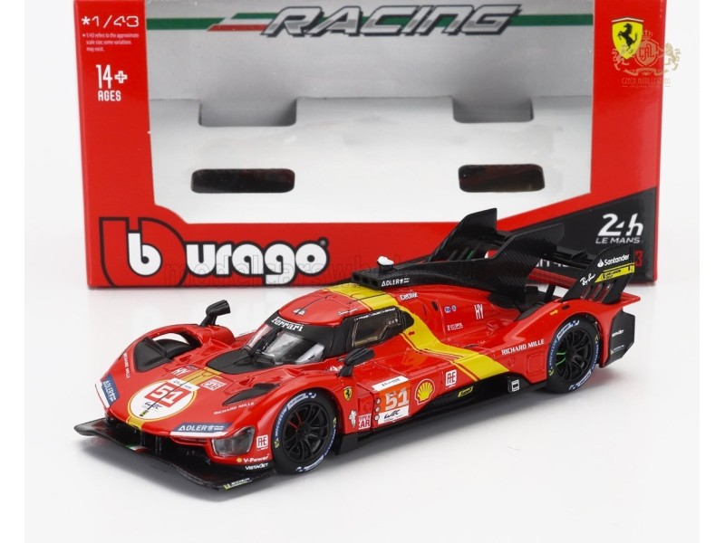 FERRARI - 499P 3.0L TURBO V6 TEAM FERRARI AF CORSE N51 WINNER 24h LE MANS 2023 1:43 - RED - Bburago