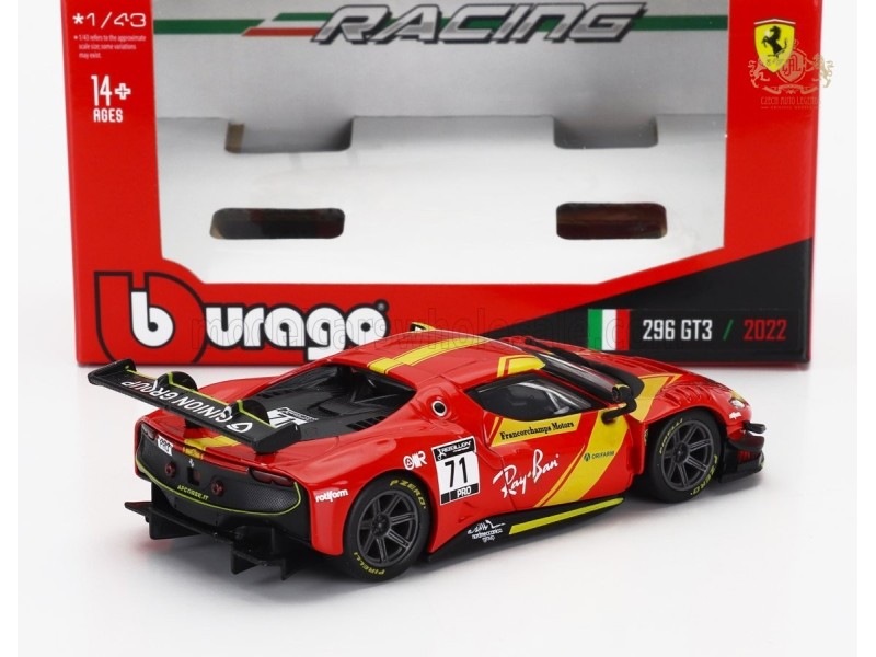 FERRARI - 296 GT3 3.0L TWIN TURBO V6 N 71 RACING 2022 1:43 - Červená - Bburago
