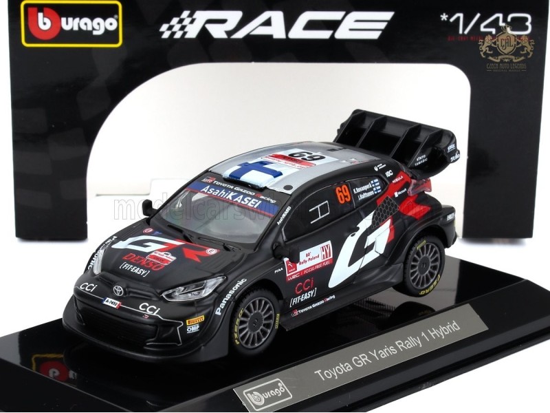 TOYOTA YARIS GR RALLY1 HYBRID TEAM TOYOTA GAZOO RACING WRT N 69 RALLY 2024 K. ROVANPERA - J. HALTTUNEN - černá 1:43 - Bburago