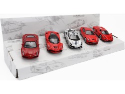 FERRARI - SET 5X 488 GTB - ENZO - 488 PISTA - F-12 BERLINETTA - LAFERRARI - červená stříbrná 1:64- Bburago