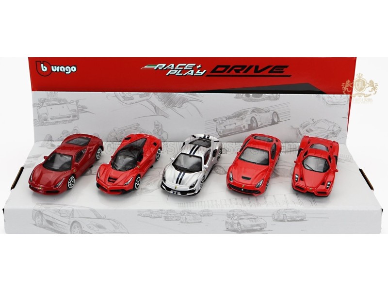 FERRARI - SET 5X 488 GTB - ENZO - 488 PISTA - F-12 BERLINETTA - LAFERRARI - červená stříbrná 1:64- Bburago