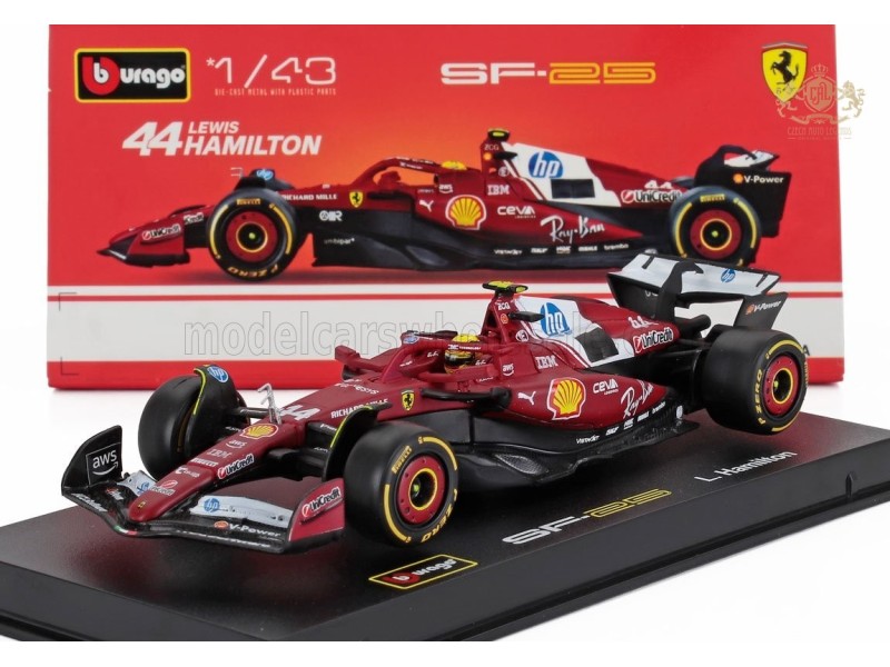 FERRARI - F1 SF-25 TEAM SCUDERIA FERRARI HP N 44 SEASON 2025 LEWIS HAMILTON WITH PILOT AND SHOWCASE - červená 1:43 - Bburago