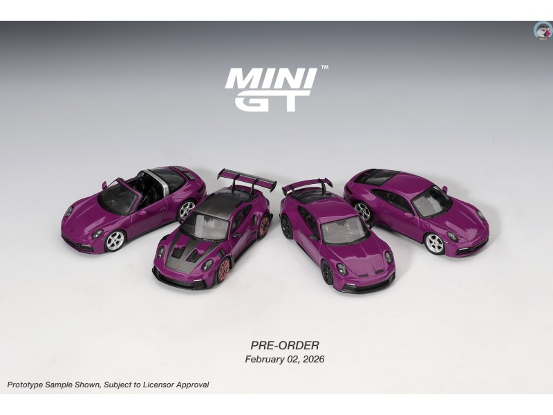 PORSCHE 911 (992) RUBYSTONE RED 4 CARS SET 2025 - 1:64 - Mini GT