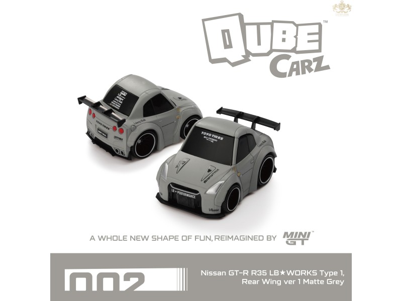 Nissan GT-R R35 LB★WORKS Type 1, Rear Wing ver 1 Matte Grey - MINI GT - Qube Carz