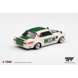 NISSAN SKYLINE GT-R (KPGC10) LB-WORKS HAKOSUKA WHITE-GREEN 1971 - 1:64 - Mini GT - blister