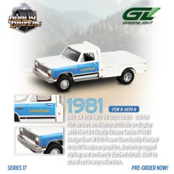 DODGE RAM W350 POWER RAM DUALLY FLATBED - GOODYEAR GLOSS WHITE 1981 -1:64 - Greenlight