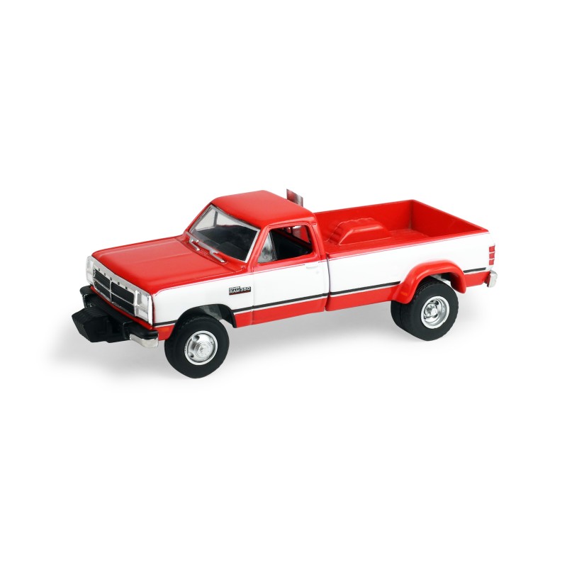 DODGE RAM D350 DUALLY - WITH EXHAUST + BUMPER WEIGHTS RED AND WHITE 1993 -1:64 - Greenlight