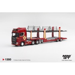 Scania 770S A6x4NA Car Transporter V8 50th anniversary + Car transporter Red -1:64 - Mini GT