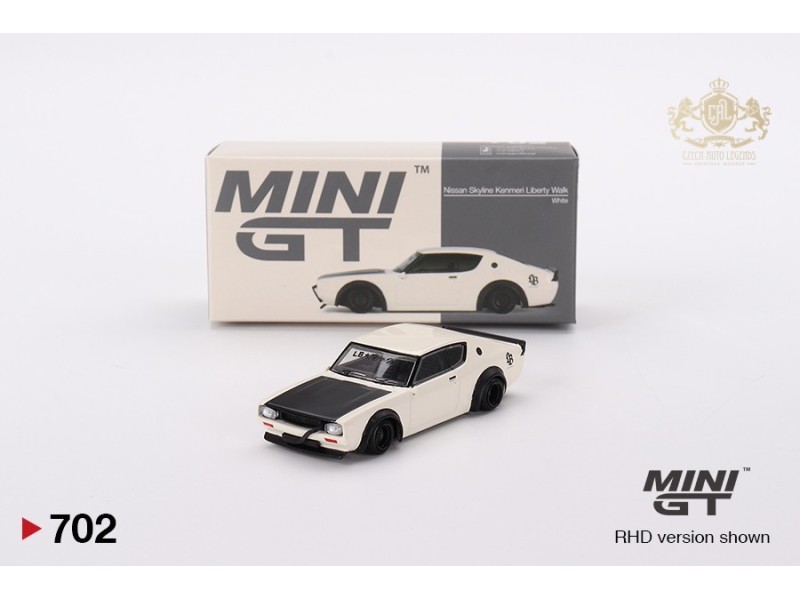 NISSAN SKYLINE KENMERI LIBERTY WALK 1973 - bílá -1:64 - Mini GT