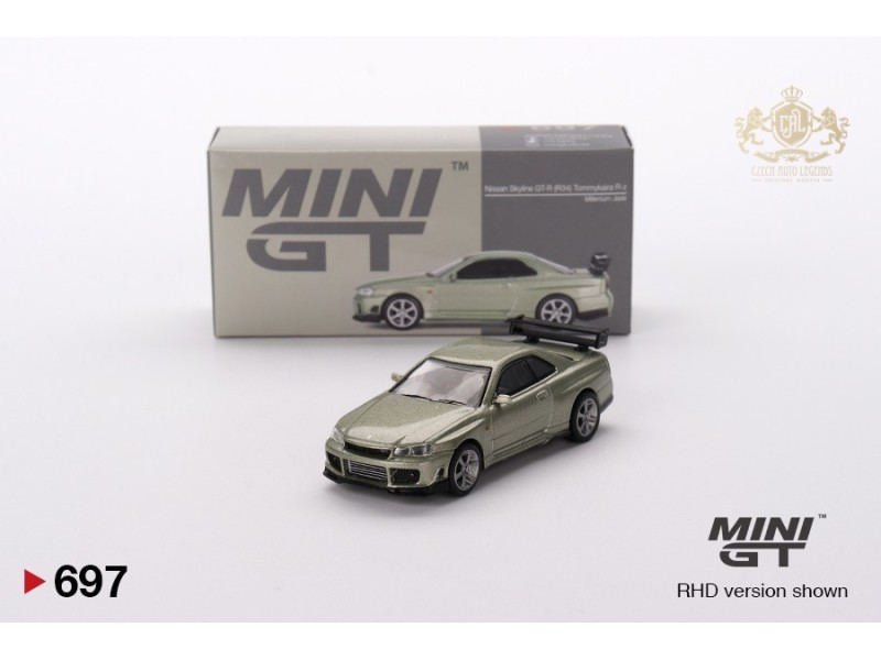 Mini GT -  NISSAN SKYLINE GT-R (R34) TOMMYKAIRA R-Z 1999 - stříbrnozla